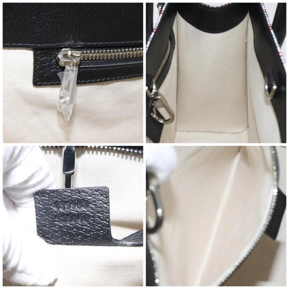 GUCCI Tote Bag Canvas Leather White Black Silver 659983 Auth MY189A - Picture 15 of 16